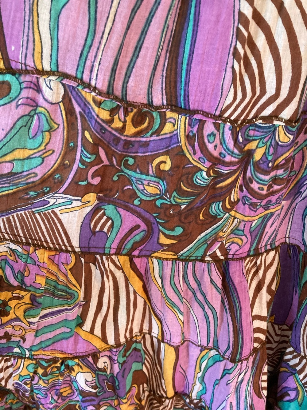 Boho Tiered Maxi Skirt in Purple, Teal & Brown - Picture 3 of 4